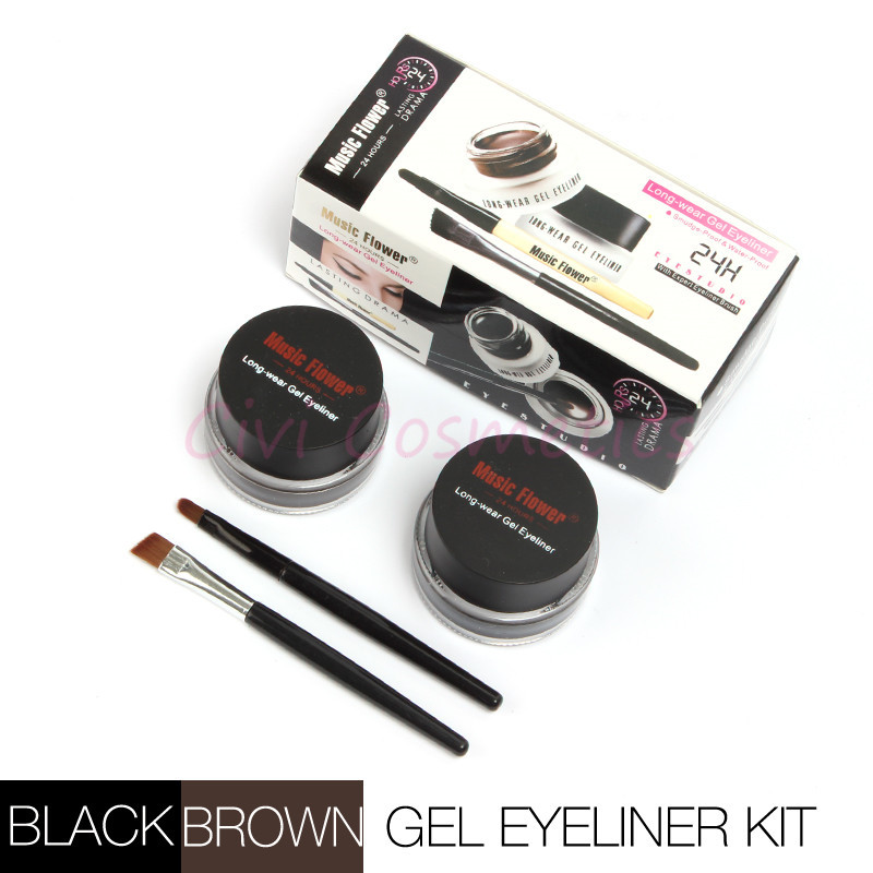 Best Seller 2 in 1 Brown + Black Gel Eyeliner Make Up Water-proof and Smudge-proof Cosmetics Set Eye Liner Kit in Eye Makeup