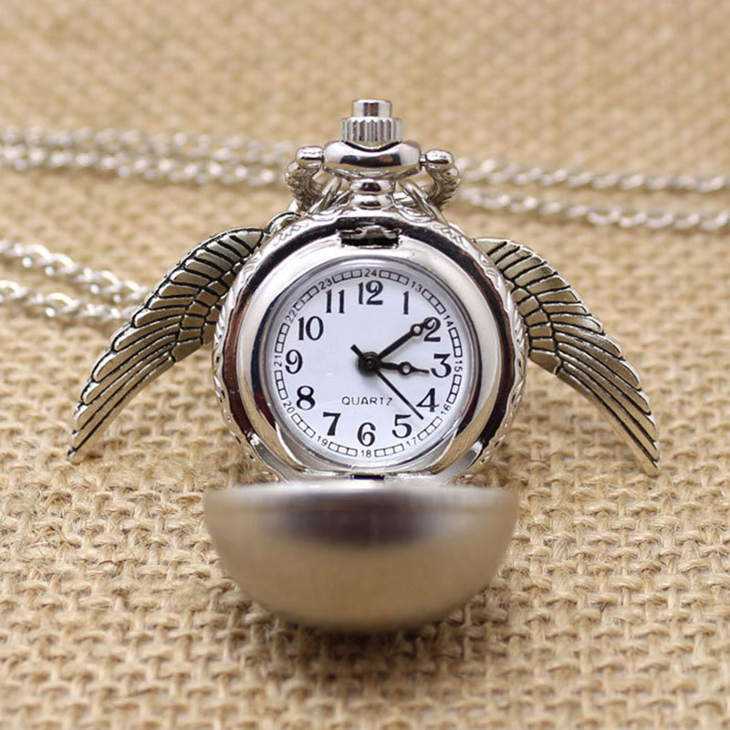 Fashion Harry Potter Pocket Watch Necklace Quidditch Quartz Digital Pendant Watch Chain Steampunk Wings Clock