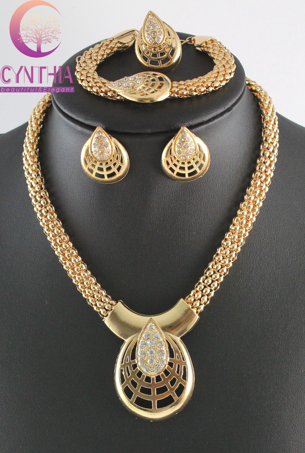 Hot Sale Gold Plated Crystal African Costume Fashion Necklace Sets For