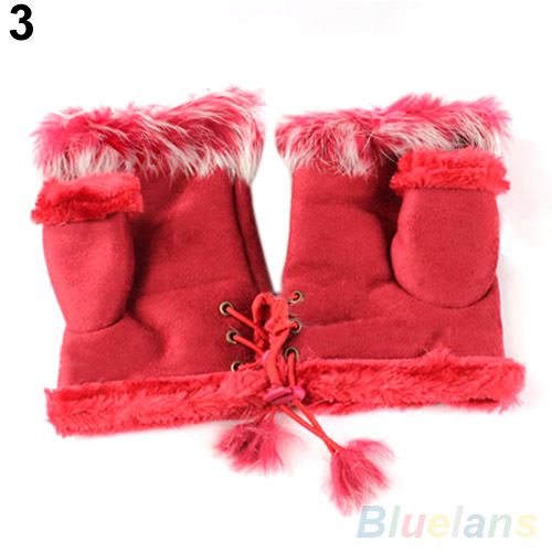 New Rabbit Fur Leather Lady Fingerless Suede Mittens Women Winter Wrist Gloves 1SOT