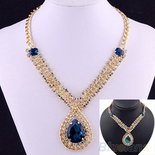Nobility Gold Pleated Blue Sapphire Pendant Necklace Fashion Jewelry  1FVU