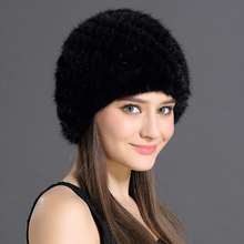 Women Winter Cap Mink Fur Real Natural Animals Knitted Pineapple Hat Head Ears Warmer Elegant Female Russian Caps Headgear
