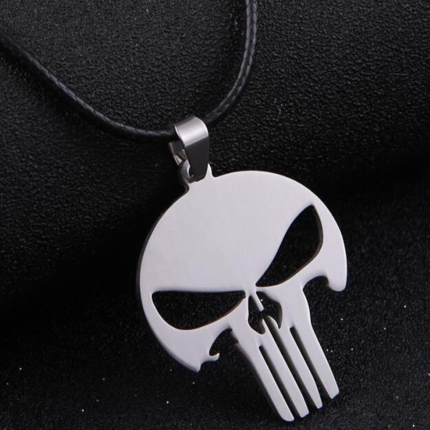 2015 new men jewelry 316L stainless steel MARVEL SKULL The PUNISHER batman silver leather Pendant Necklace