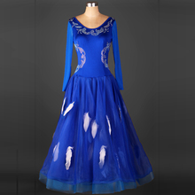 Ballroom dance costume sexy senior long sleeves Feather ballroom dance dress for women ballroom dance competition dresses S-4XL