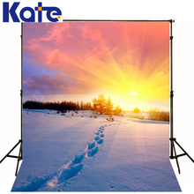 6.5X10Ft Photo Studio Backdrop Camera Fotografica Sunset Red Sky Cloud Snow Floor Footprint For Wedding Thick Cloth
