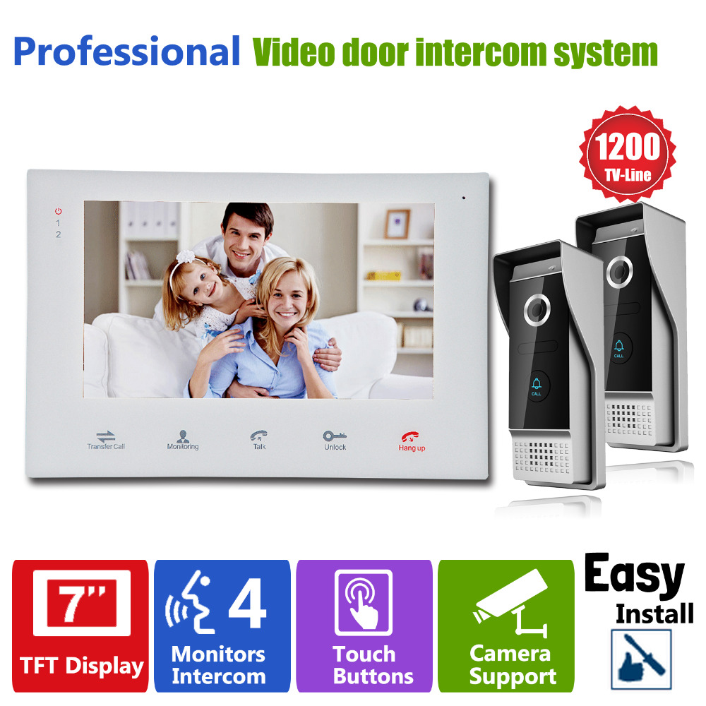 YSECU 7 Inch 4 Wire Record Video Doorphone Color Wired Video Door Phone Intercom Doorbell SD Card Support(Not Include)