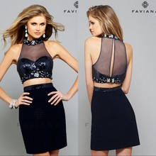 Dark Blue/Turquoise Two Pieces Cocktail Dresses 2016 High Neck Plus Size Mini Short Sexy Custom Made Party Dresses