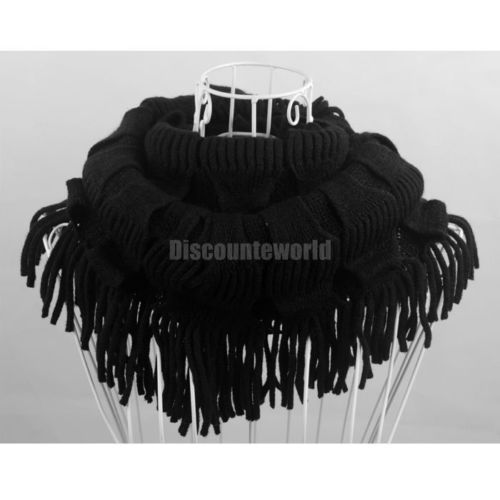 2015 Hot Selling Fashion New Women Winter Warm Knit Fringe Tassel Neck Wraps Circle Snood Scarf