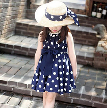 za Baby Girl kids clothes woven navy/white knee length Polka dot vestidos For Girls Summer Children Vintage Dress free shipping
