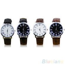 Men s Casual Business Roman Numerals Round Leatheroid Analog Quartz Wrist Watch 2878