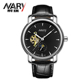 Fashion Business Men Leather Clock Mechanical Watch Brand Design Classic Mechanical Self Wind Wrist Dress Skeleton