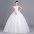Free Shipping New A Line Flowers High Collar Sleeveless White Satin Bridal Wedding Dress Wedding Gown