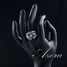 AZORA Platinum Plated Stellux Austrian Crystal Purple Flower Design Cubic Zirconia Ring TR0010