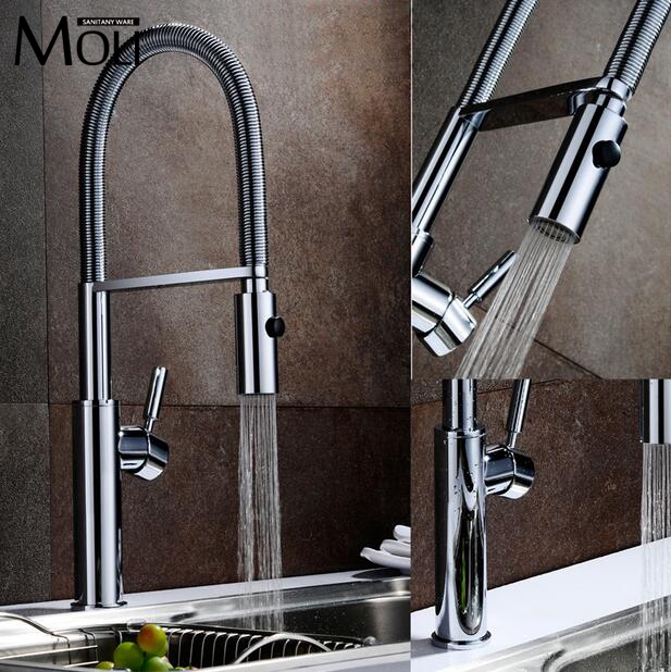 Copper Kitchen Mixer Hot and Cold Pull Down Kitchen Faucet Chrome Finish Torneira Cozinha