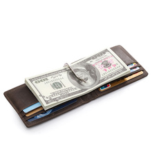 MS Business Genuine Leather Fashion Mens Money Clip Slim Bifold Wallets Brown ID Credit Card Bag Leather Money Clip Wallet K310