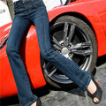 Ladies mid waist full length denim flare pants plus size fashion street wear slim fit elastic