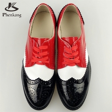 2016 Genuine Leather Big Woman Size 11 Designer Vintage Flat Shoes Round Toe Handmade White Oxford Shoes For Women Fur Creepers
