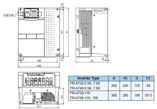 FR-A740-11K-CHT Dimensions