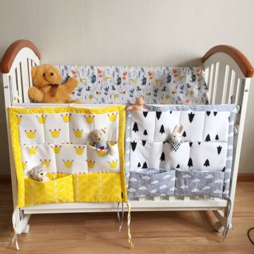 Baby Bed Hanging Storage Bag Cotton Newborn Crib Organizer Toy Diaper Pocket for Crib Bedding Set Accessories
