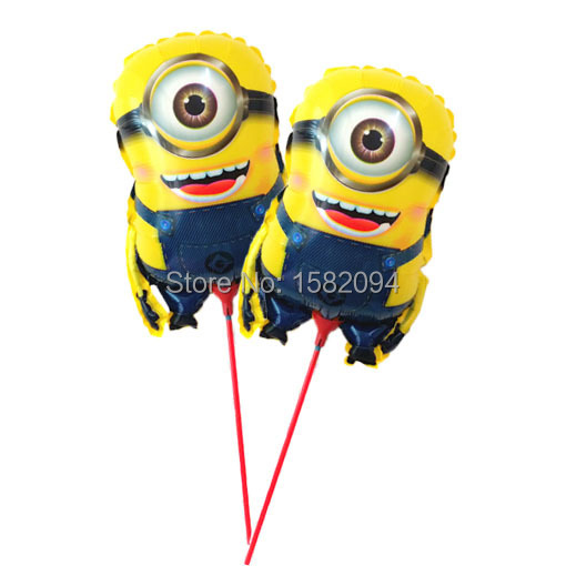 2015 new 20pcs lot double eyes despicable me Minions balloons with stick and cup for party