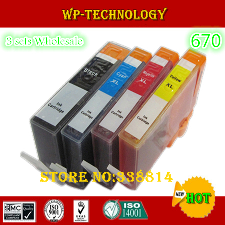 [3 sets Wholesale] Compatible Ink cartridge suit for Hp670  ,suit for HP 3525 4615 4620 4625 5525 6525 , with Chip ,full ink