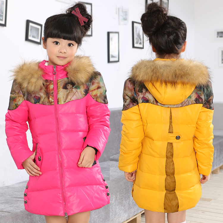 Kids down jacket and long sections Child -old girl down jacket thick winter dress girl authentic 2014