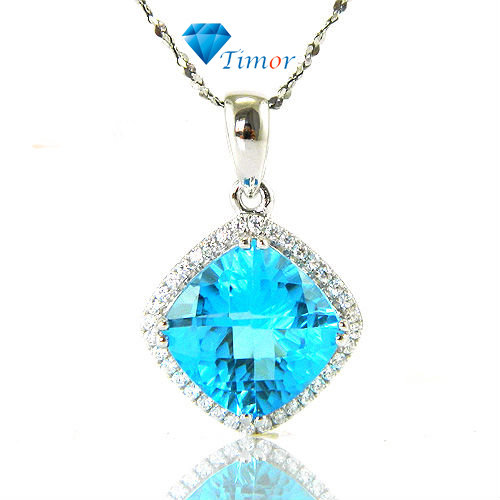 New Hot Wholesale Luxury Stone Fine Jewelry 5.5ct Swiss Blue Topaz Necklaces Pendant 925 Silver Free Shipping