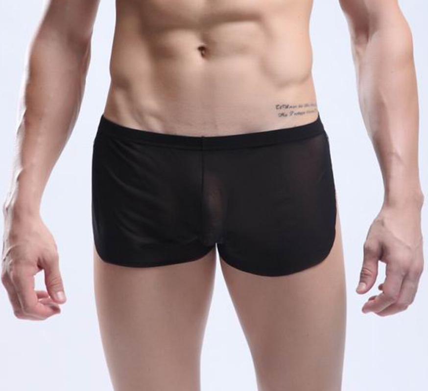 Men Sexy Boxer Shorts Ultra Thin Transparent Mesh Low Rise Erotic Sheer Gay Male Sex Underwear