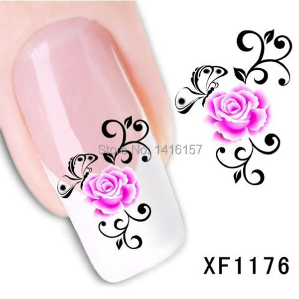 Min order is 10 mix order Water Transfer Nail Art Stickers Decal Beauty Pink Rose Flowers