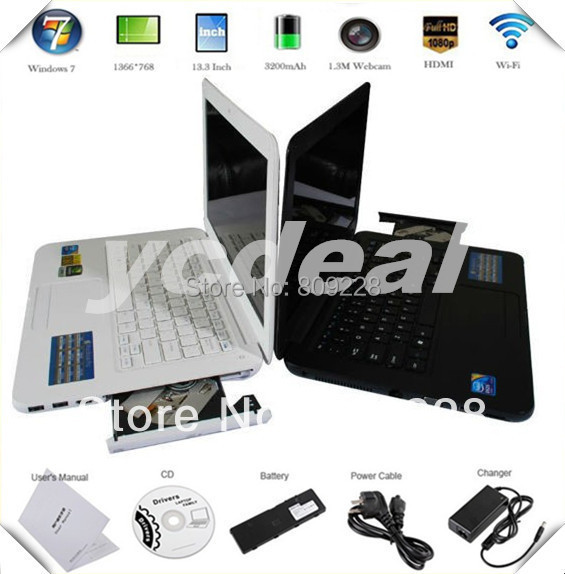 FREE shipping 13 3 inch cheap laptop in tel atom D2500 with wifi camera DVD room
