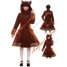 Free Shipping Gothic Lolita Punk Sweet Cat’s Ear Brown Wool Coat Jacket With Cape Cosplay Costume Tailor-made