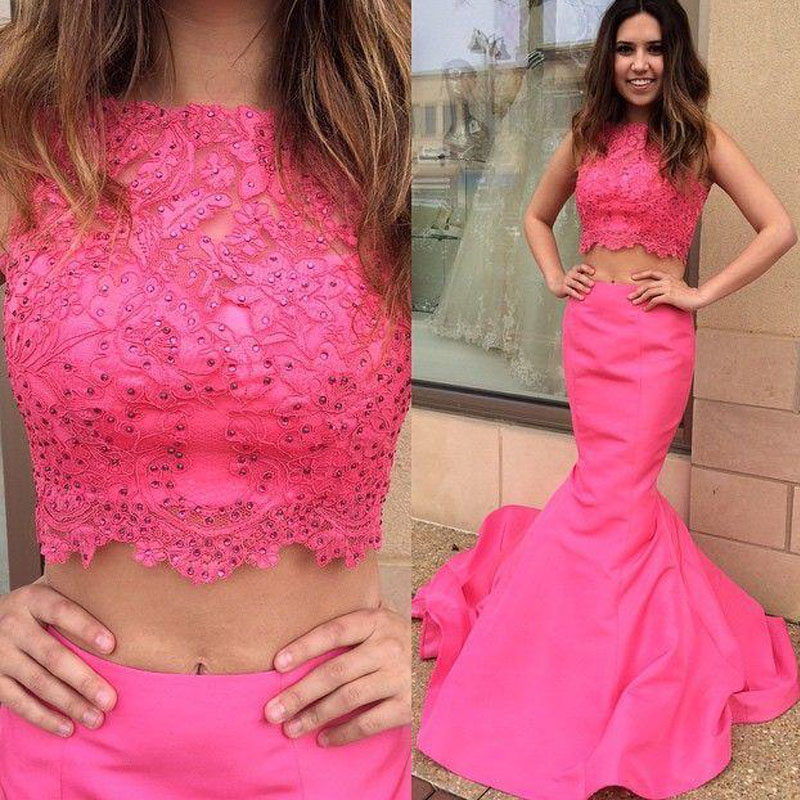 Popular Hot Pink Lace Mermaid Prom Dress-Buy Cheap Hot Pink Lace ...