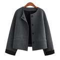 2016 Autumn Winter High end Elegant Women Round Collar Cardigan Short Jacket Pure Color Slim Woolen