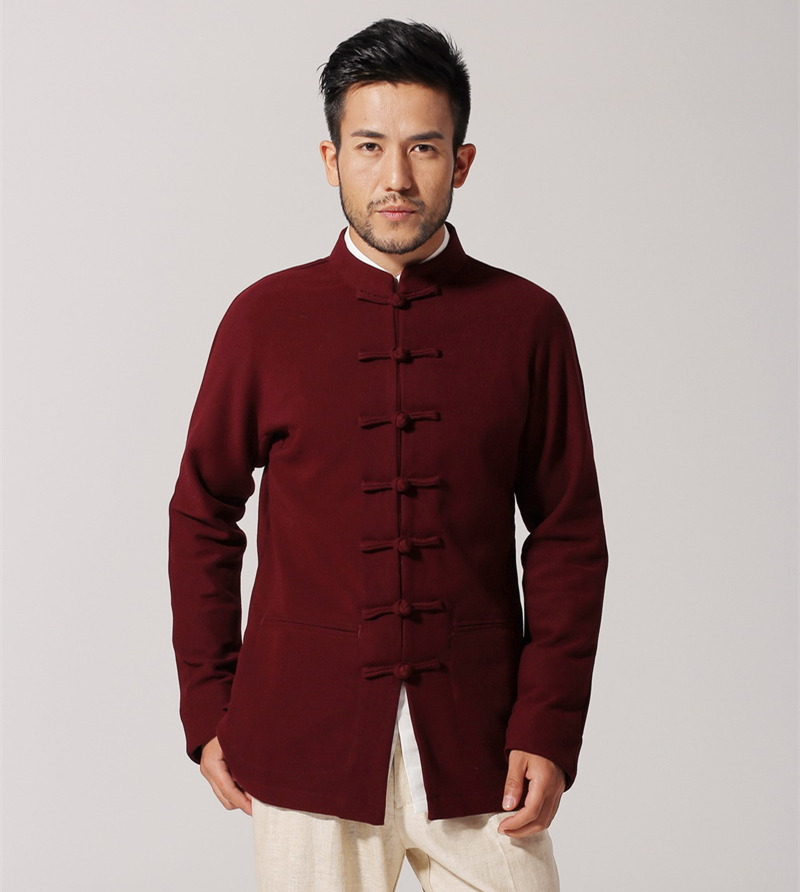 Burgundy Spring Mens Long sleeve Jacket Coat Classic Chinese Style Tang Clothing hombre chaqueta Size M L XL XXL XXXL Mim15C
