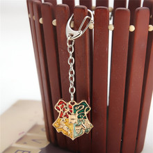 2015 Movie Jewelry Harry Potter Symbol badge Key Chain Gold Hogwarts Crest Logo Projection Flashlight Keychain Christmas Gift