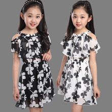 4Y-12Y Girls Chiffon Dresses Children Summer Casual Floral Short Princess Dress Kids Girl Clothing robe pour fille de 12 ans