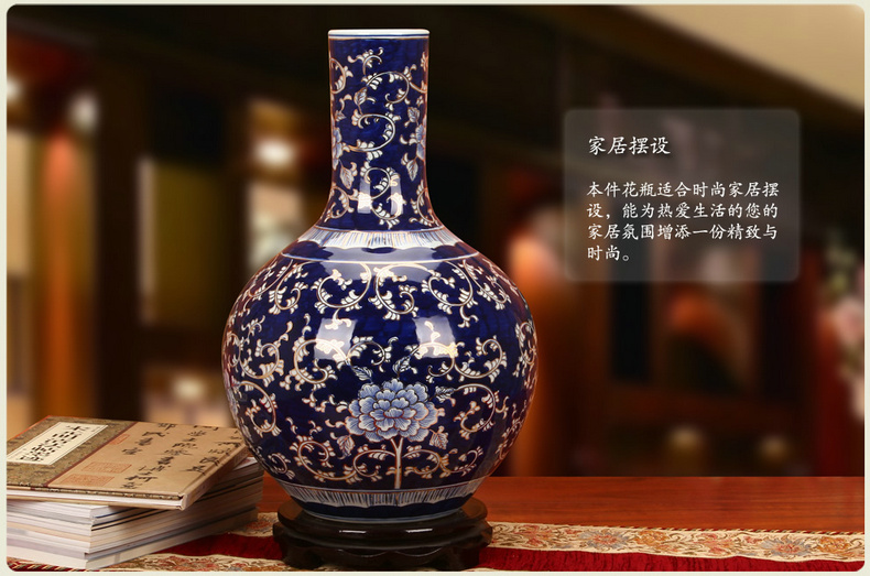 Blue and white porcelain vase jingdezhen ceramics vase hand painted peony Chinese style household vase for wedding decoration (2)