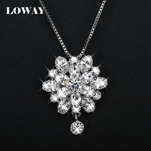 LOWAY Platinum Plated Princess Flower Marquise Cubic Zircon Pendant Necklace For Women Fine Jewelry XL1840