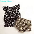 Humor Bear New Style Summer White Dots Baby Girls Clothes Set Cotton Suit Set Kids Clothing