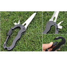 Hot Sale 5 in 1 Multi Function Hiking Survival Rock Climbing Gear Knife Carabiner Tools Free