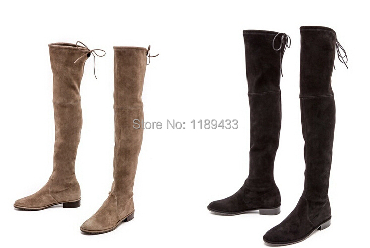 Flat Suede Thigh High Boots - Cr Boot
