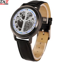2016Fashion Leather Band Tree Shaped LED WatchTouch Screen For Men Dial Blue Light Display Time