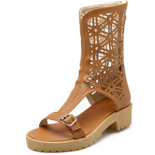 summer boots 2016 open toe cutouts buckle design platform sandal shoes woman gladiator style women mid calf boots summer sandals