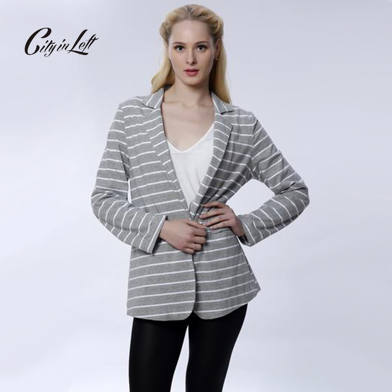 2015 Women Cotton Blazer Long Sleeve Notched Striped Casual Slim Boyfriend Style Spring New Arrival Fashion Blazer