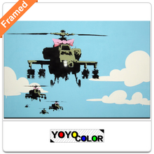 Banksy Happy Helicopters, Framed Canvas Print Painting Artwork, Wall Art Picture Gift for Living Room, WHOLESALE B709