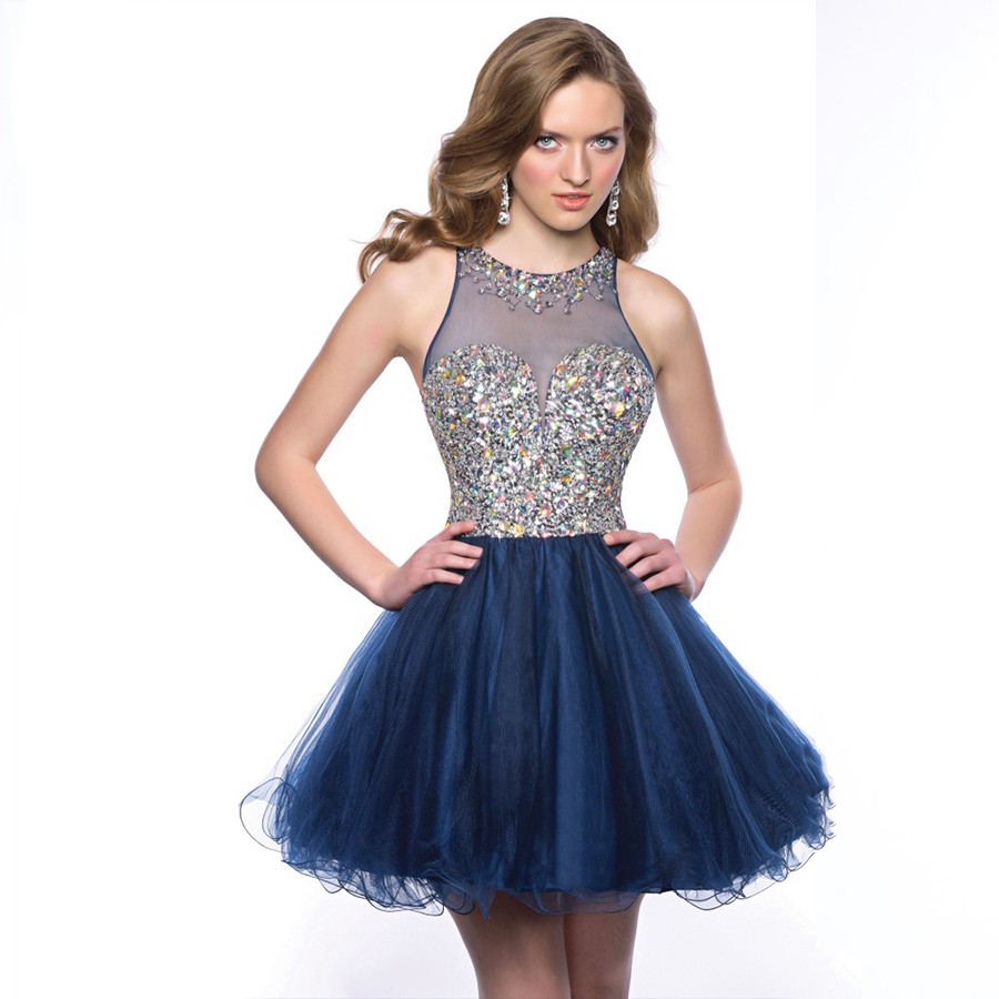 Sexy Sparkly Short Blue Prom Dress