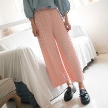 Women Wide Leg Pants Casual Boho Hippie Pleated Loose Elastic Waist Fashion Loose Capris Pants Cropped Trousers Japanese Gaucho