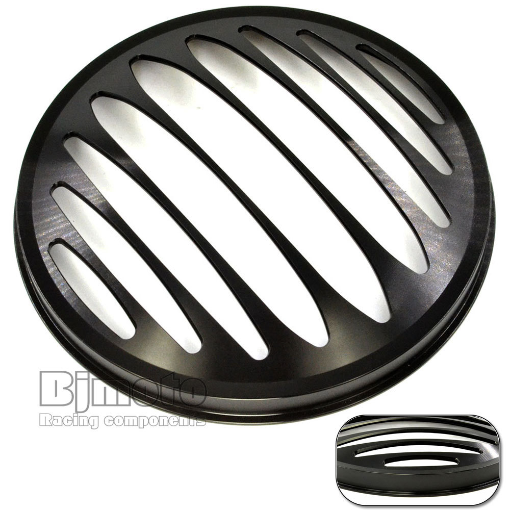7" Motorcycle Black CNC Aluminum Metal Round Headlight Grill Cover For