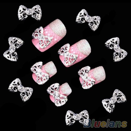 10 Pçsset X 3d Elegante Liga Pedrinhas Bow Tie Nail Art Glitters Diy