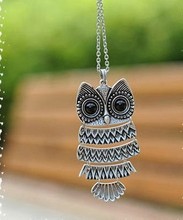 Free Shipping Korea Lovely Jewelry Ancient Bronze Owl Necklace oxeye black gem Ancient the Owl Sweater